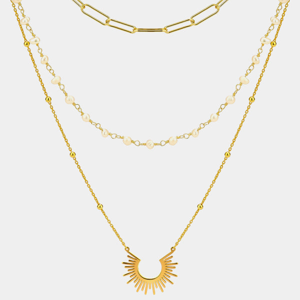 Stříbrný náhrdelník Sun & Pearls, pozlaceno, stříbro 925/1000, 9,8 g