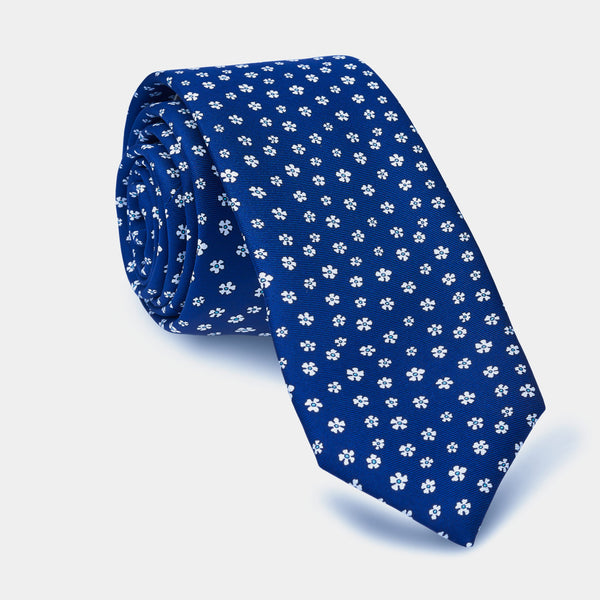 Hedvábná kravata ANTORINI, modrá s drobnými květy-ANTORINI®
