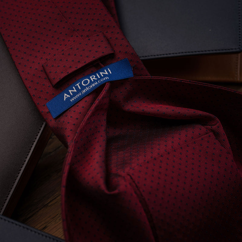 Luxusní kravata s kapsičkou na kartu, červená s modrými tečkami-ANTORINI®