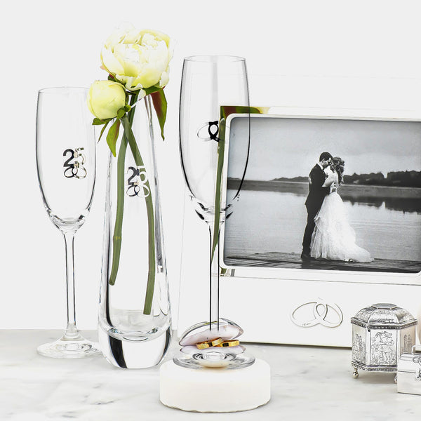 Sklenice na šampaňské k 25 výročí svatby, křišťál, stříbro 925/1000, 2g