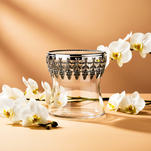 Skleněná dóza Giardino, postříbřeno