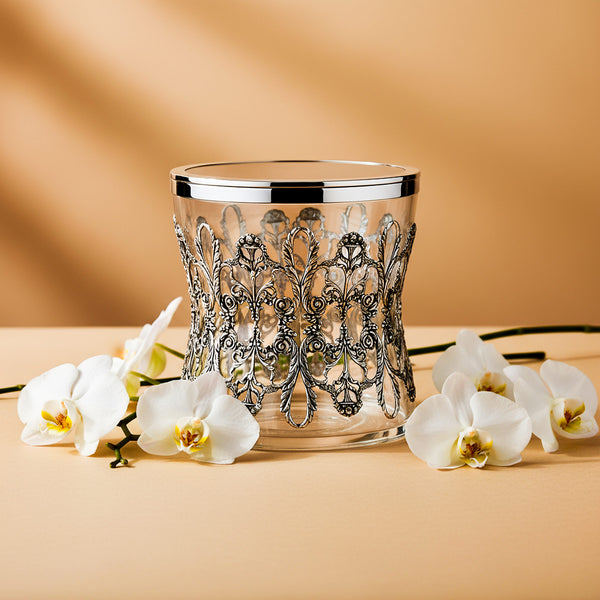 Skleněná dóza Rosita, postříbřeno