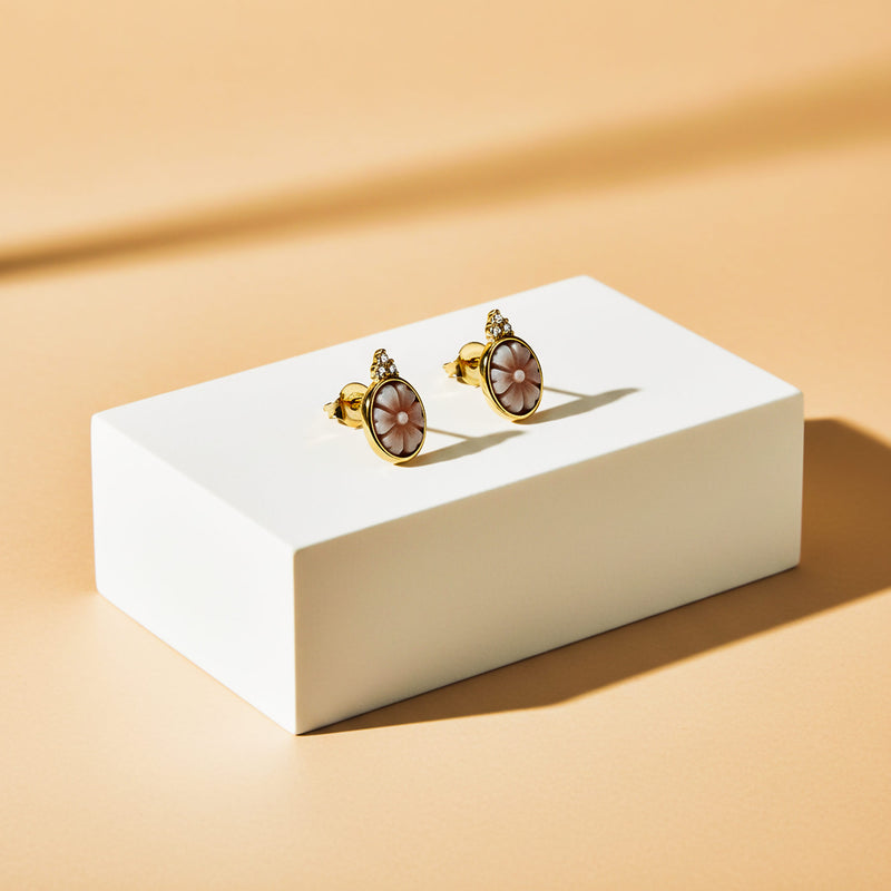 Stříbrné dámské náušnice s kamejí, stříbro 925/1000, 1,5 g, pozlaceno