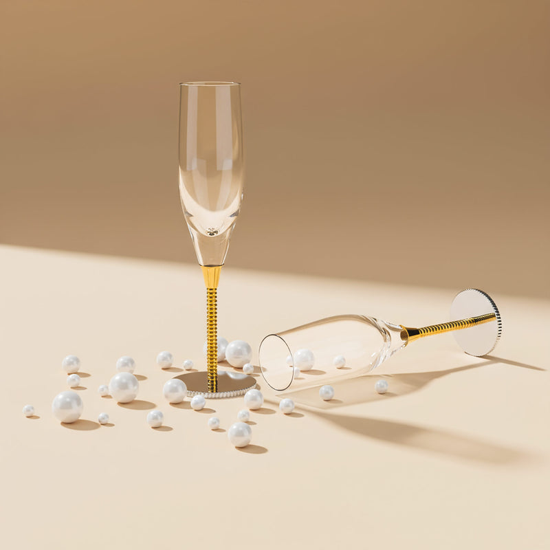 Designové sklenice na šampaňské, křišťál, postříbřeno a pozlaceno
