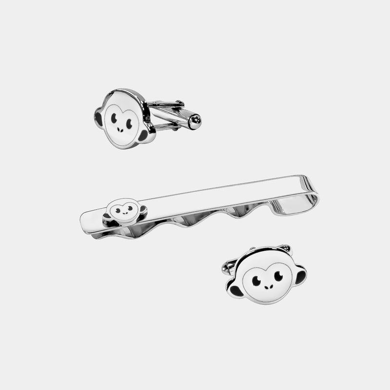 Dárkový set knoflíčků a spony na kravatu - Monkey Business, stříbro 925/1000, 15,5 g