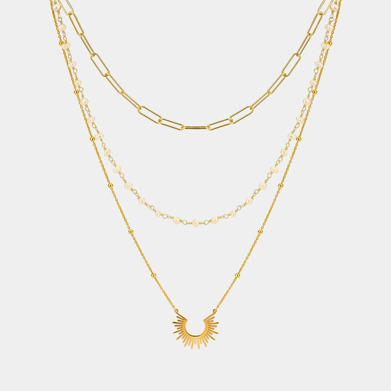 Stříbrný náhrdelník Sun & Pearls, pozlaceno, stříbro 925/1000, 9,8 g
