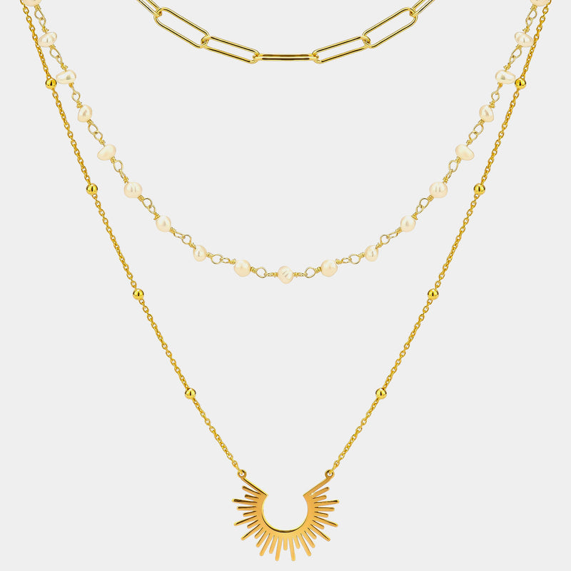 Stříbrný náhrdelník Sun & Pearls, pozlaceno, stříbro 925/1000, 9,8 g