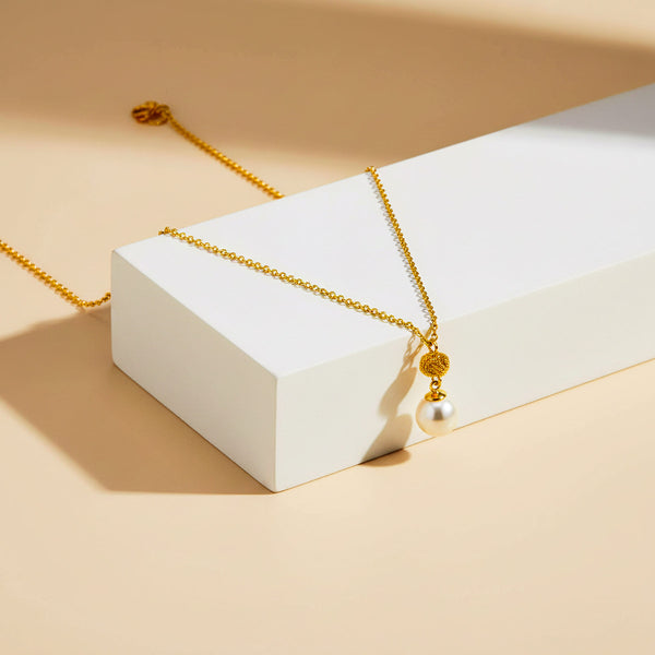 Elegantní náhrdelník Knot & Pearl, stříbro 925/1000, 3,3 g, pozlaceno