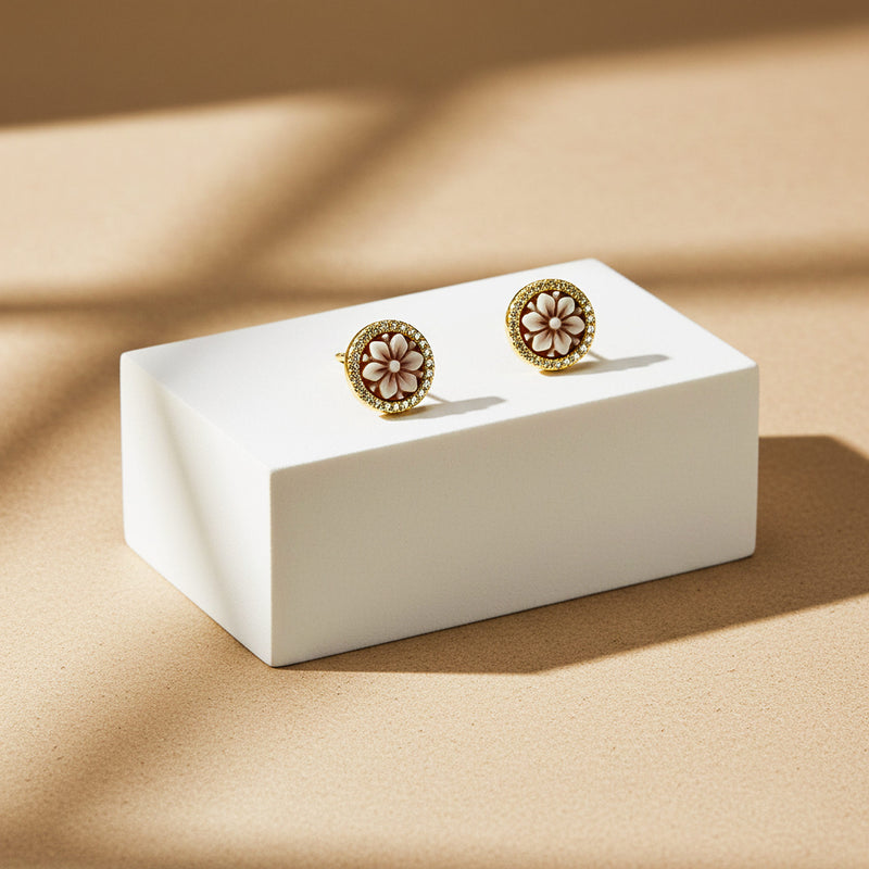 Stříbrné dámské náušnice s kamejí, stříbro 925/1000, 2,5 g, pozlaceno