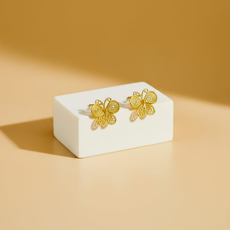 Stříbrné filigránové náušnice Motýlek, stříbro 925/1000, 2,2 g, pozlaceno
