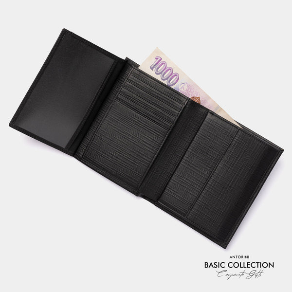 Velká pánská kožená peněženka na výšku, černá se vzorem
