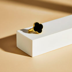 Stříbrný dámský prstýnek Onyx Lucky Clover, stříbro 925/1000, 3,8 g, pozlaceno