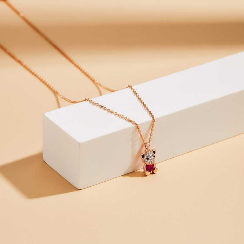 Teddy Bear - Stříbrný řetízek s medvídkem, stříbro 925/1000, 2,2 g, pozlaceno růžovým zlatem