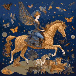 Hedvábný šátek ANTORINI Horse & Ballerina, LE, modrý