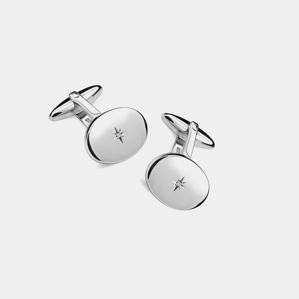 Stříbrné manžetové knoflíčky s diamantem, stříbro 925/1000, 6 g