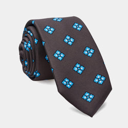 Elegantní hedvábná kravata ANTORINI, hnědá s modrými květy-ANTORINI®