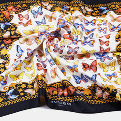Hedvábný šátek ANTORINI s motýlky, černý-ANTORINI® (4346927448108)