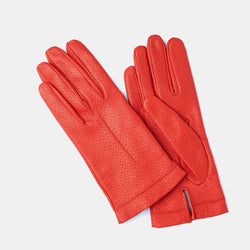 Dámské kožené rukavice s hedvábnou podšívkou, korálově červené (4177825464364)