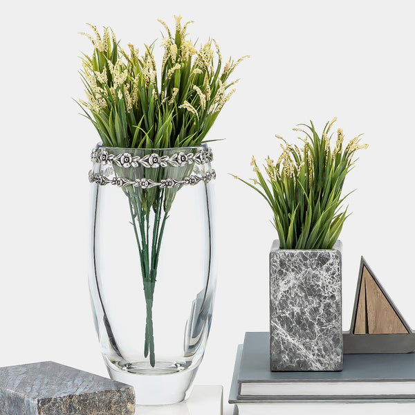 Křišťálová váza Fiore s postříbřenou dekorací květů