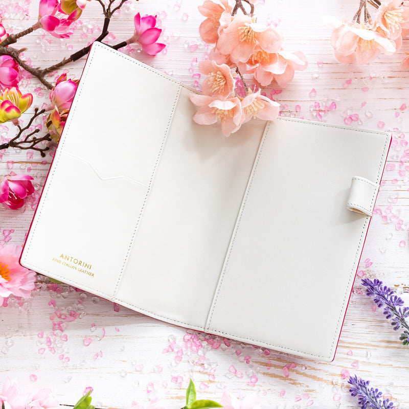 Kožený zápisník / diář / deník A6, růžovo krémový s květy (4174447509548)