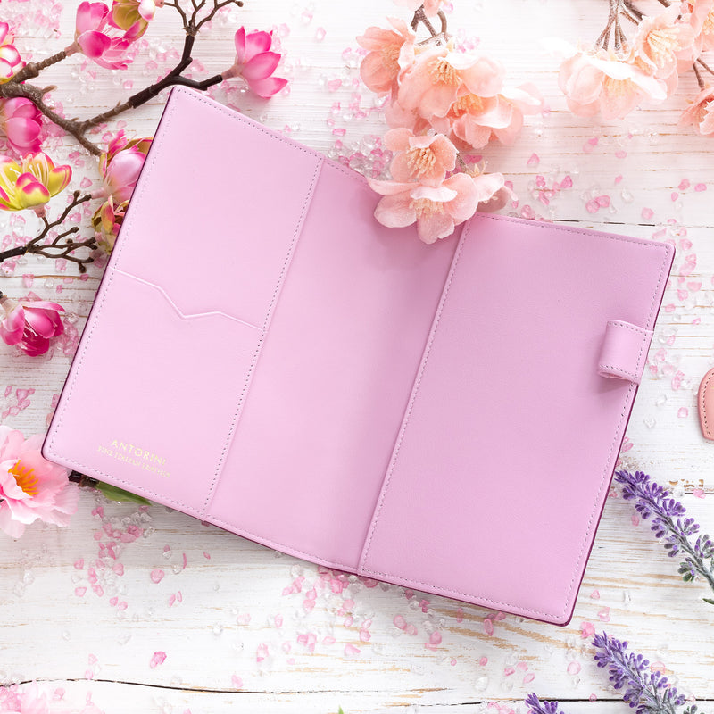 Kožený zápisník / diář / deník A6, fialový s květy (4177715429420)