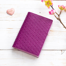 Kožený zápisník / diář / deník A6, fialový s květy (4177715429420)