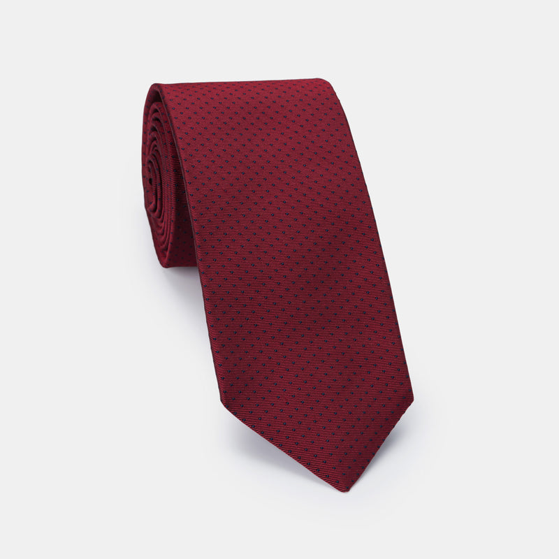 Hedvábná kravata, červená s puntíky a talismanem pro štěstí (3974050611244)