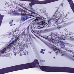 Krásný hedvábný šátek ANTORINI s květy a motýly, fialový (4021928329260)