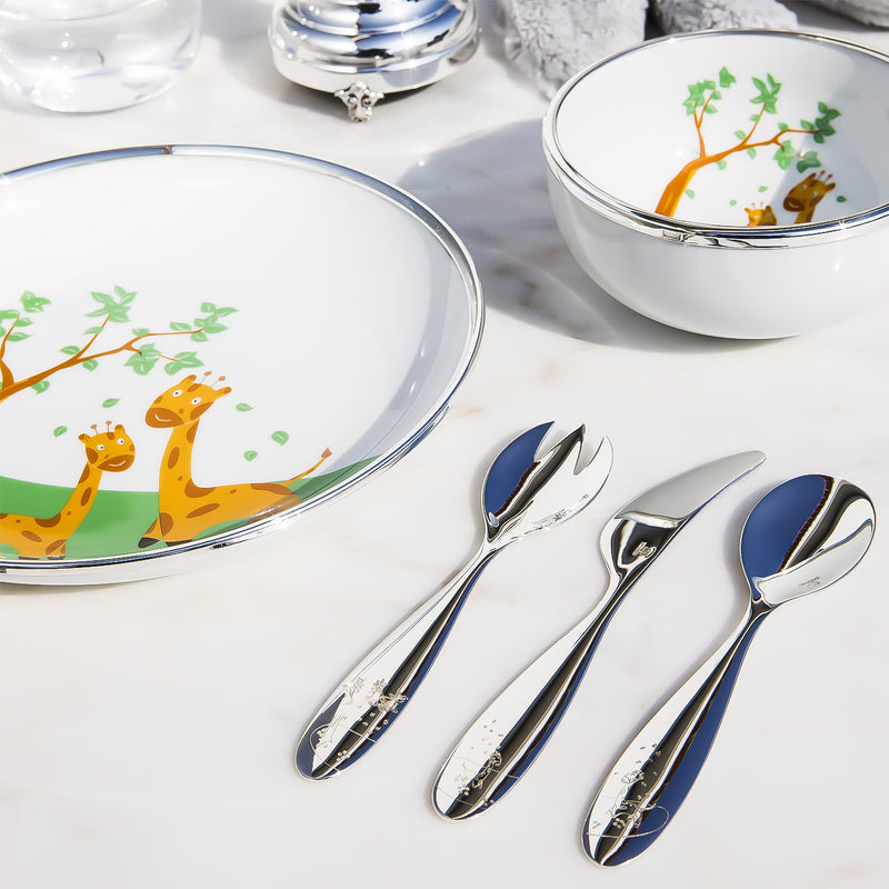 Porcelánový talířek pro děti s žirafami a postříbřenou dekorací