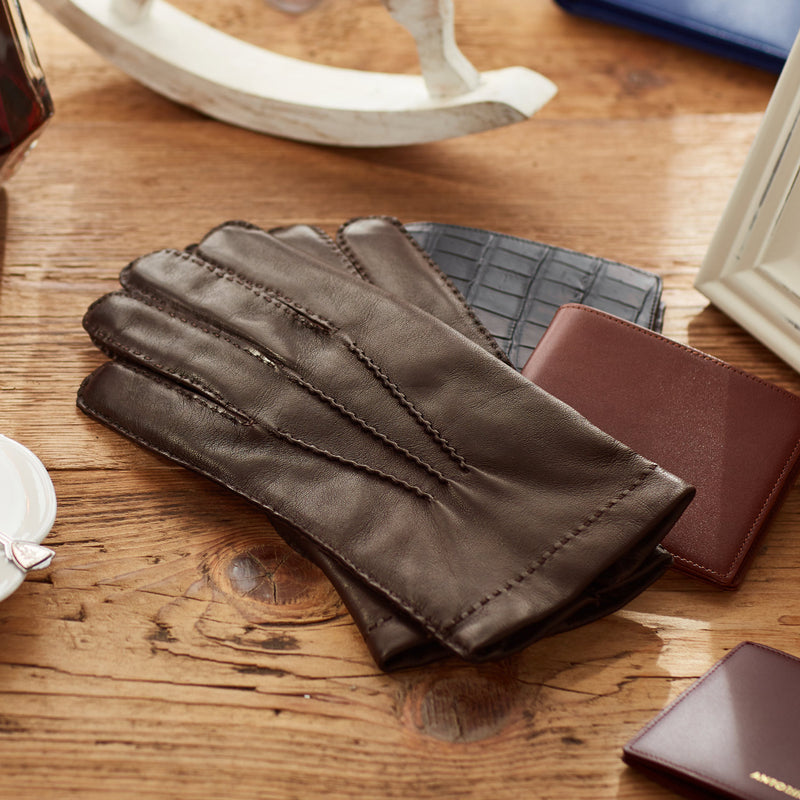 Pánské kožené rukavice s kašmírovou podšívkou, tmavě hnědé-ANTORINI® (4315569651756)