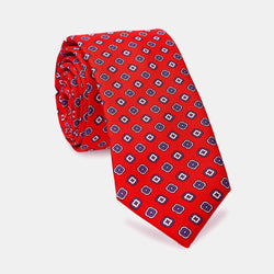 Luxusní hedvábná kravata ANTORINI, červená s květy-ANTORINI® (4320655409196)