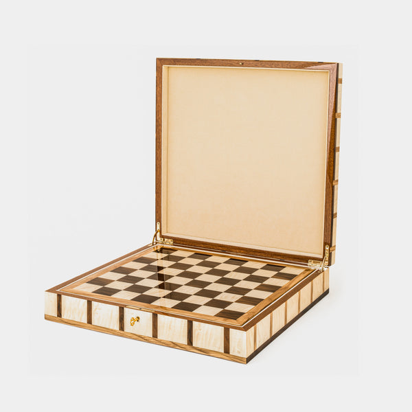Dřevěné šachy | Šachová souprava z intarzovaného dřeva, bílá-ANTORINI®