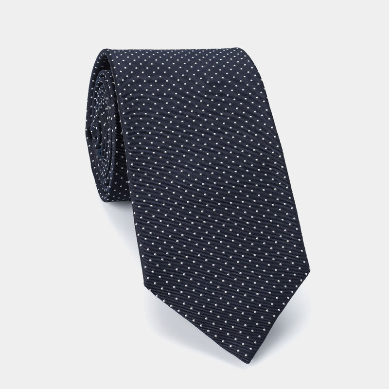 Luxusní kravata s kapsičkou na kartu, modrá s bílými tečkami (4165543395372)