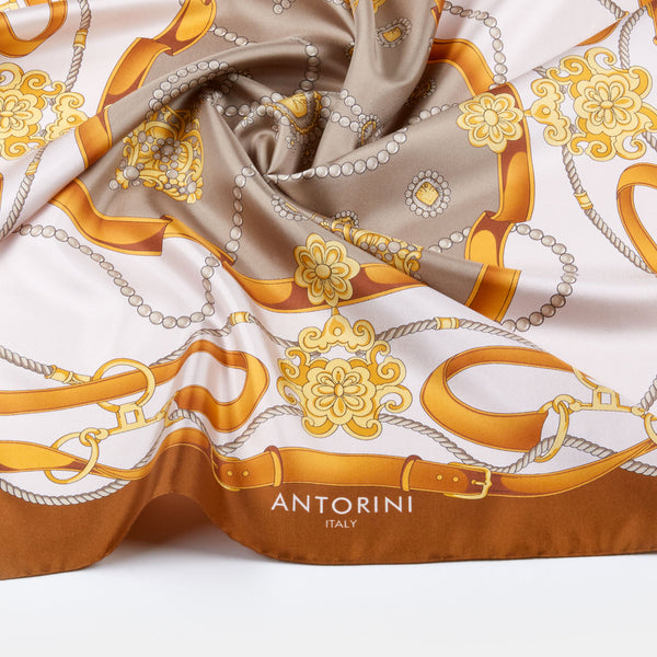 Hnědý hedvábný šátek ANTORINI Gold & Bridle (4038323601452)