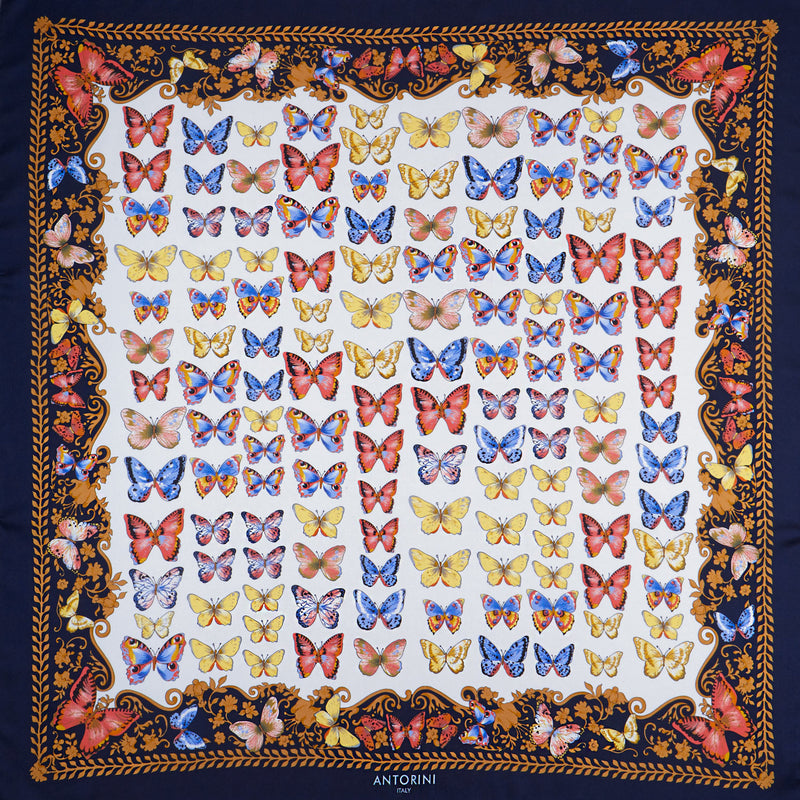 Hedvábný šátek ANTORINI s motýlky, modrý (4021915025452)