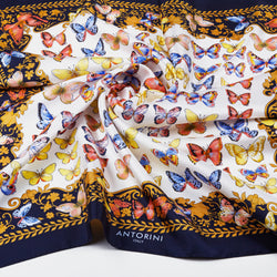 Hedvábný šátek ANTORINI s motýlky, modrý (4021915025452)