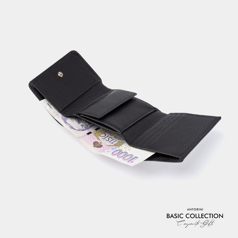 Kompaktní kožená TRIFOLD peněženka s přihrádkou na mince, černá - KORPORÁTNÍ DÁRKY / BASIC COLLECTION