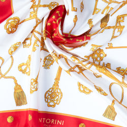 Elegantní hedvábný šátek ANTORINI s motivem klíčů, červený (4164633952300)