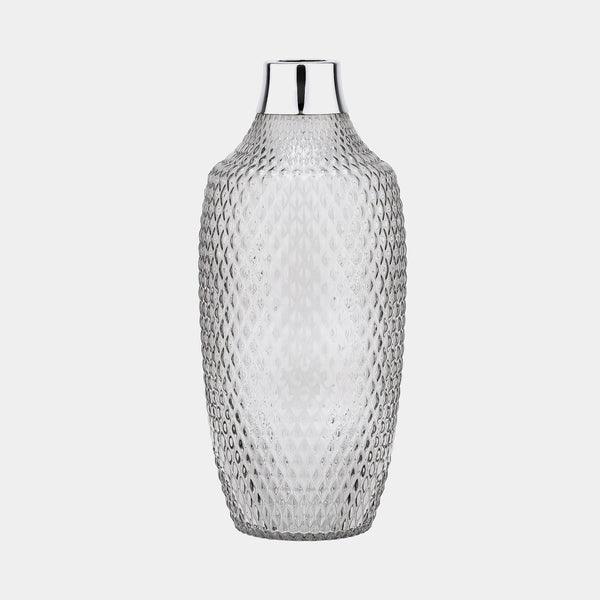 Skleněná váza, šedé sklo s postříbřenou dekorací, L-ANTORINI®