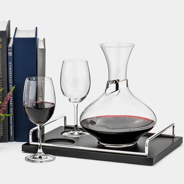 Set na víno, dekantér a dvě skleničky, s postříbřenou dekorací-ANTORINI®