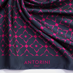 Moderní hedvábný šátek ANTORINI Geometric, Neonově růžový-ANTORINI®