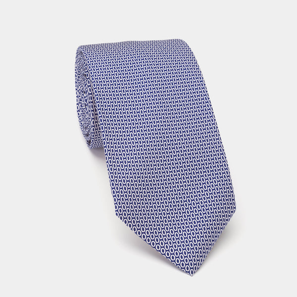 Hedvábná kravata ANTORINI, modrá s bílými oválky-ANTORINI®