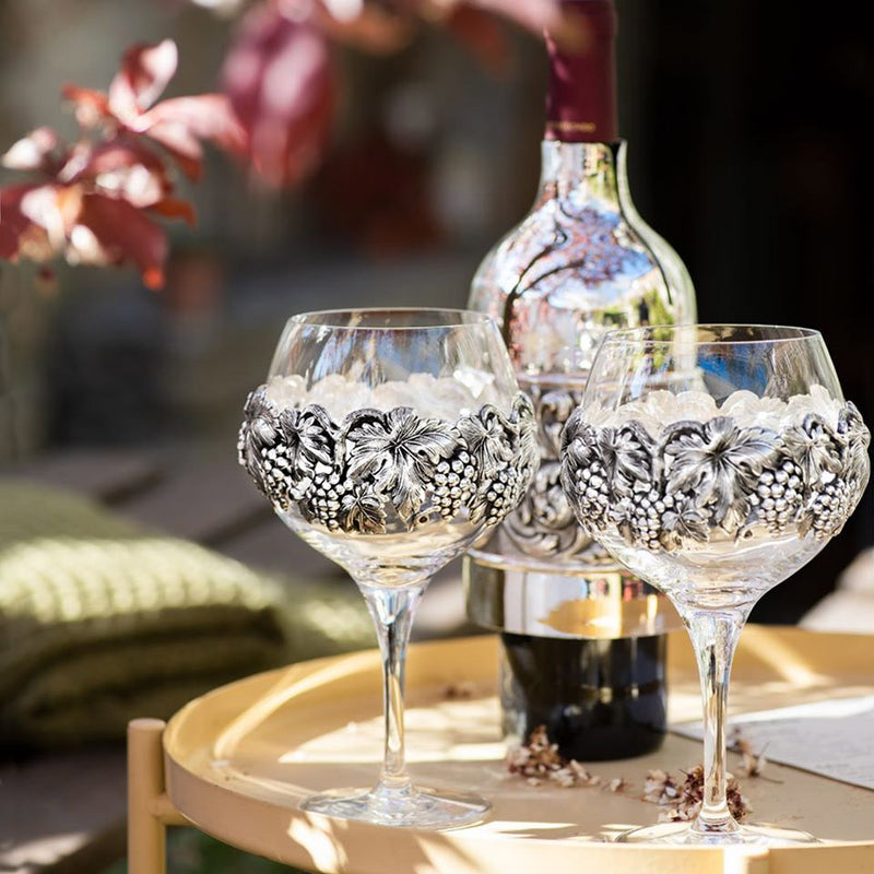 Luxusní set čtyř sklenic na víno s dekorací, postříbřená mosaz-ANTORINI® (4359953514540)