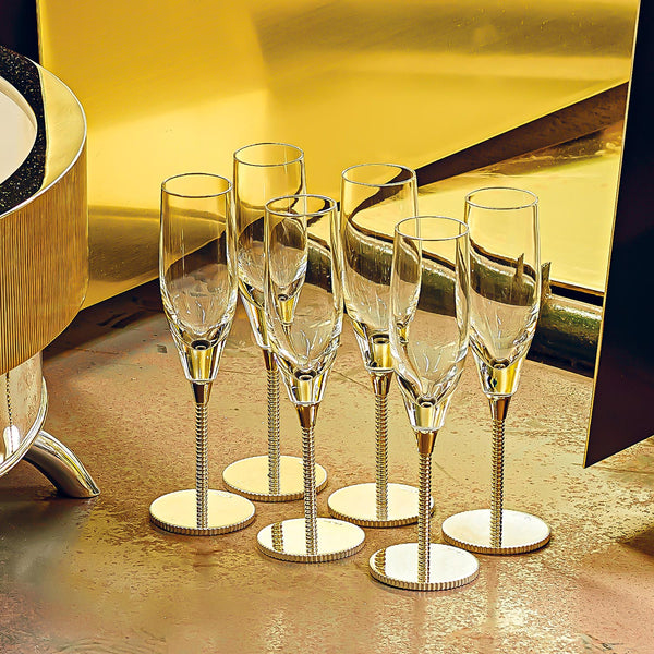 Designové sklenice na šampaňské, křišťál, postříbřeno a pozlaceno